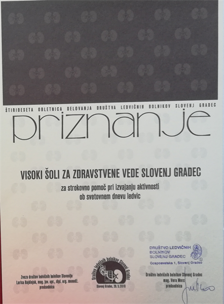 Priznanje Društva ledvičnih bolnikov